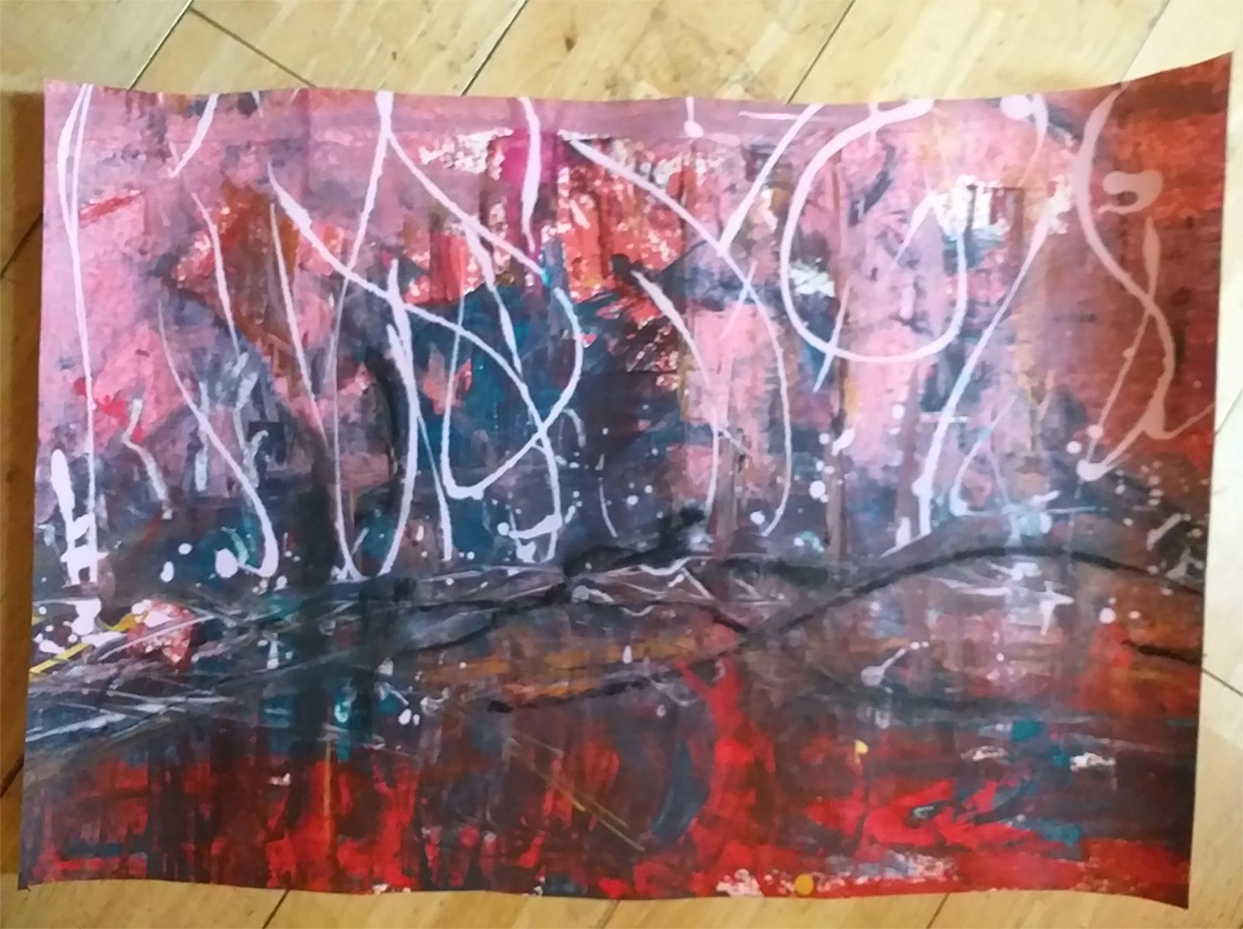 Mixed media on liner wallpaper